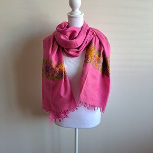Women's Pink Long Embroidered Scarf